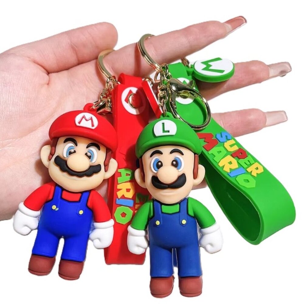 Mario Luigi Super Bros Figure Keychain Set Silicone Strap Keyring